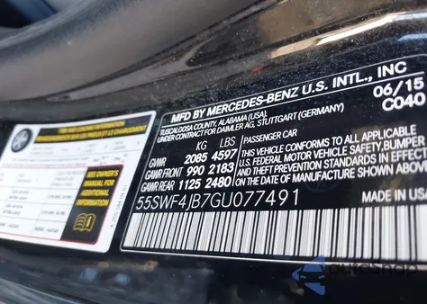 2016 Mercedes-Benz C 300 из США, поврежденный, VIN 55SWF4JB7GU077491